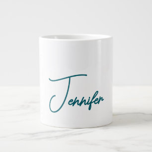 Dark Teal Trend Modern Minimalist Handwriting Name Large Coffee Mug