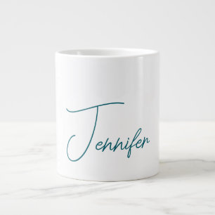 Dark Teal Trend Modern Minimalist Handwriting Name Large Coffee Mug