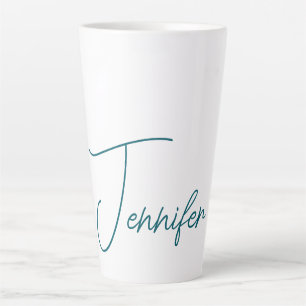 Dark Teal Trend Modern Minimalist Handwriting Name Latte Mug