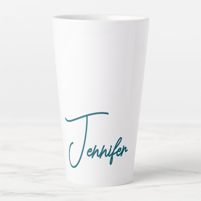 Dark Teal Trend Modern Minimalist Handwriting Name Latte Mug (Front)