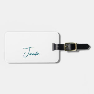 Dark Teal Trend Modern Minimalist Handwriting Name Luggage Tag