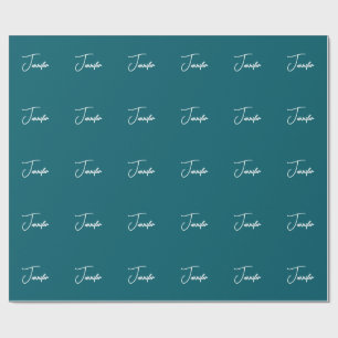 Dark Teal Trend Modern Minimalist Handwriting Name Wrapping Paper