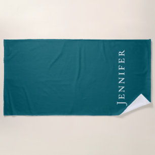 Dark Teal Trendy Modern Minimalist Your Name Beach Towel
