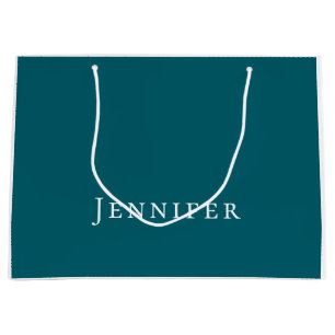 Dark Teal Trendy Modern Minimalist Your Name Large Gift Bag