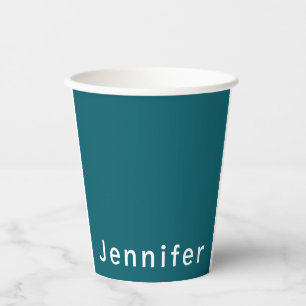 Dark Teal Trendy Modern Minimalist Your Name Paper Cups