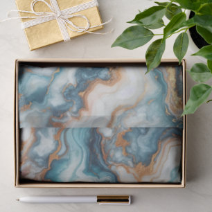 Dark Teal Turquoise Blue Gold Marble Art Pattern Tissue Paper