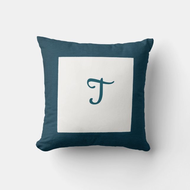 Dark Teal Turquoise Frame Monogram Throw Pillows (Front)