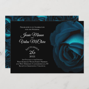 Dark Teal Turquoise Rose Gothic Elegant Wedding Invitation