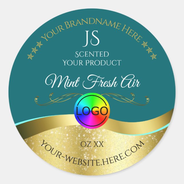 Dark Teal Wavy Gold Logo Monogram Product Label (Front)
