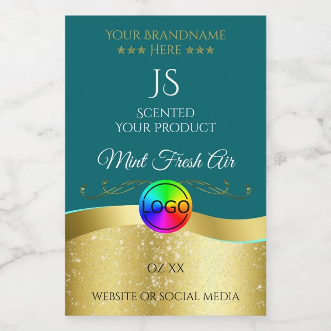 Dark Teal Wavy Gold Logo Monogram Product Label (Single Label)