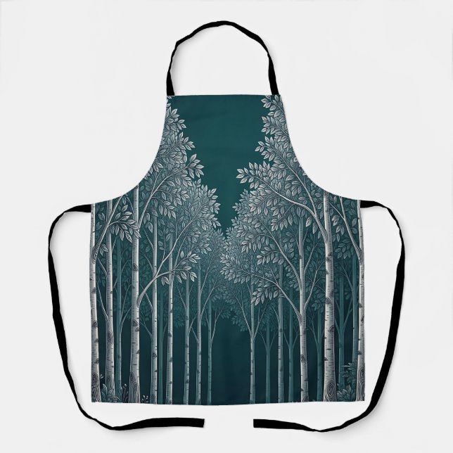 Dark Teal White Birch Forest Trees  Apron (Front)
