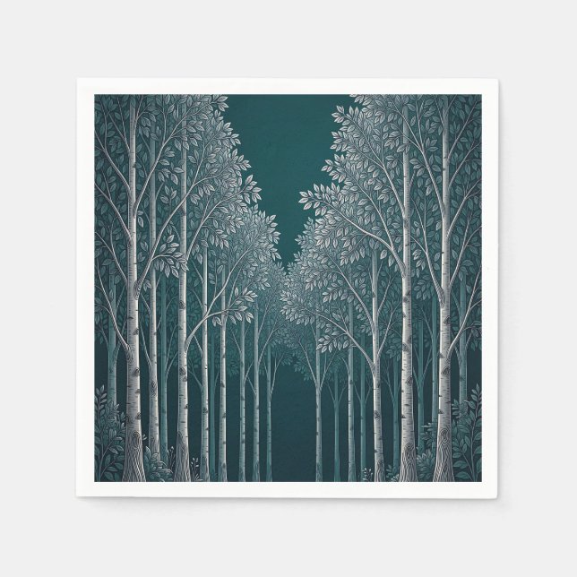 Dark Teal White Birch Forest Trees  Napkin (Front)