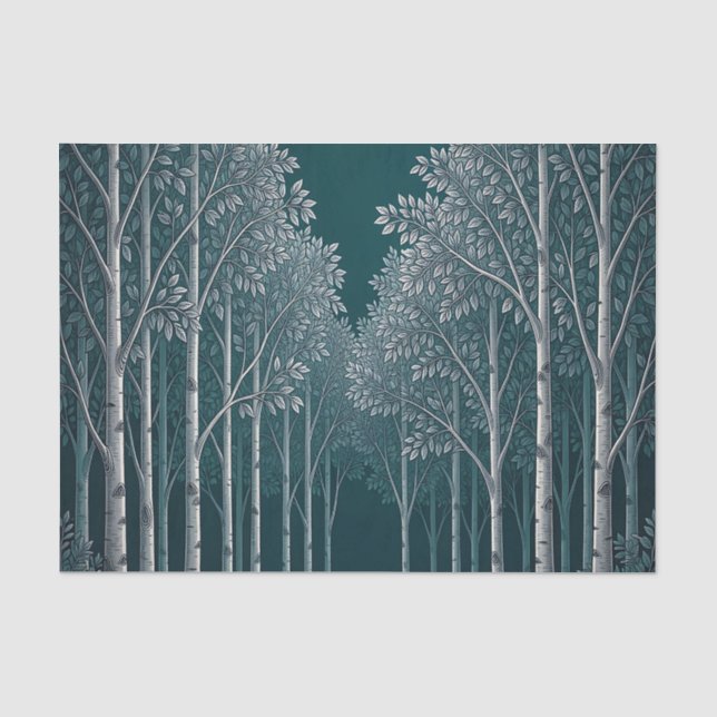 Dark Teal White Birch Forest Trees  Tissue Paper (Front)
