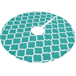 Dark Teal White Moroccan Quatrefoil Pattern #5 Brushed Polyester Tree Skirt