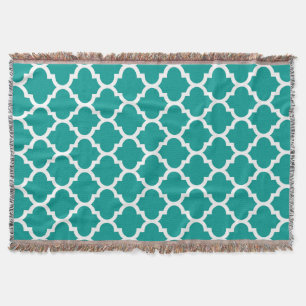 Dark Teal White Moroccan Quatrefoil Pattern #5 Throw Blanket