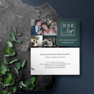 Dark Teal Your Logo Photo Collage Photographer Business Card