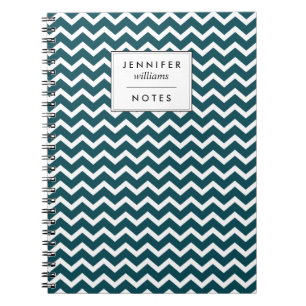 Dark Teal Zigzags Pattern Personalised Notebook