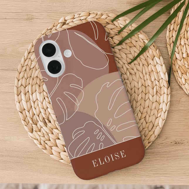 Dark Terracotta Boho Tropical Monstera Leaf Case-Mate iPhone Case (Creator Uploaded)