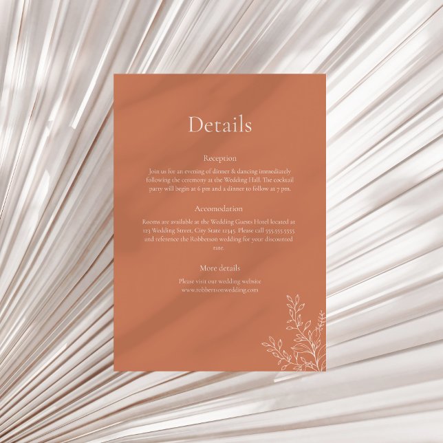 Dark Terracotta Botanical Details Card (Dark Terracotta Botanical Details Card on a sunny neutral dry palm leaf.)