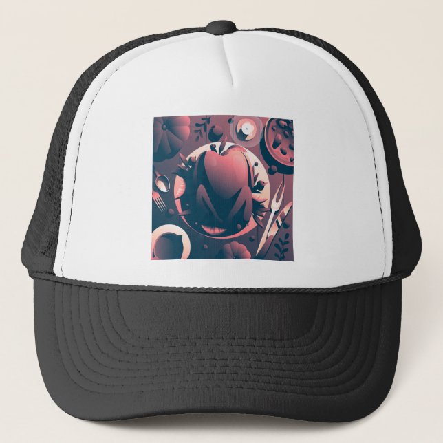 dark thanksgiving dinner trucker hat (Front)