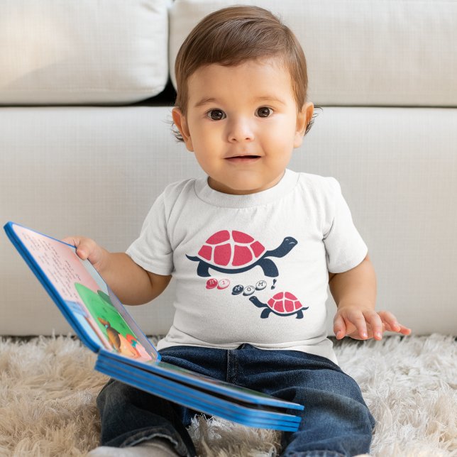 Dark Theme Tortoise Cartoon  Baby T-Shirt (funny baby t-shirt featuring a cute and colorful illustration of the hi mom tortoise.)