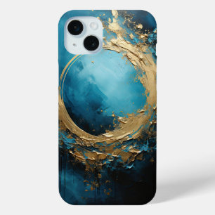 Dark Tides Abstract Oceanic Blue & Gold iPhone 15 Mini Case