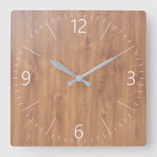 Dark timber pattern square wall clock