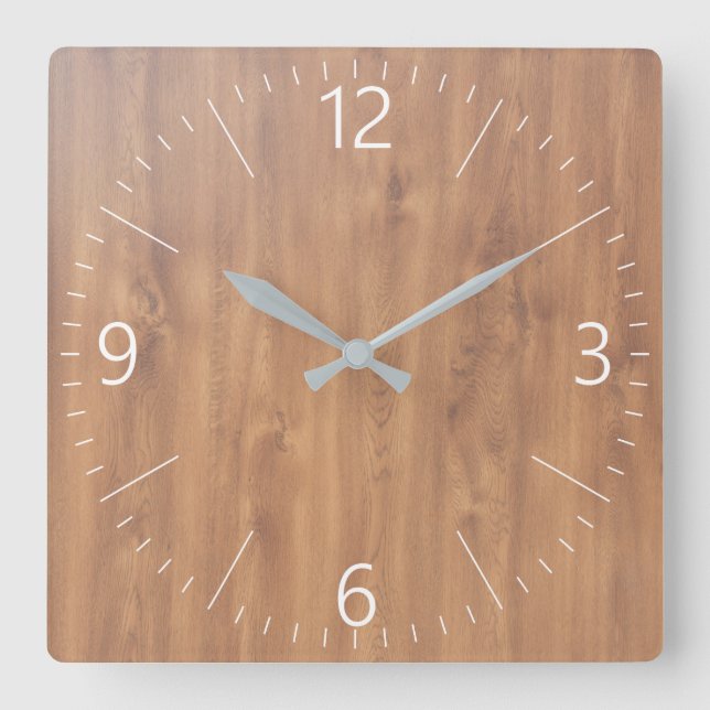 Dark timber pattern square wall clock (Front)
