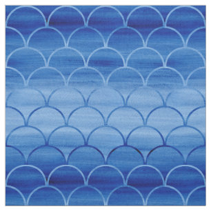 Dark to Light Blue Watercolor Scale Pattern Fabric
