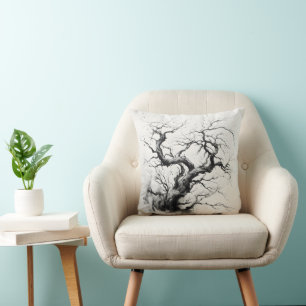 Dark Tree Ink Painting Cushion