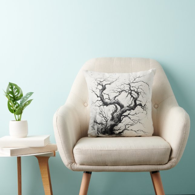 Dark Tree Ink Painting Cushion (Chair)