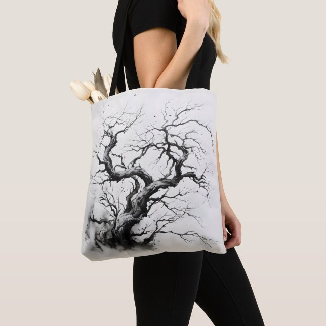 Dark Tree Ink Painting Tote Bag (Close Up)