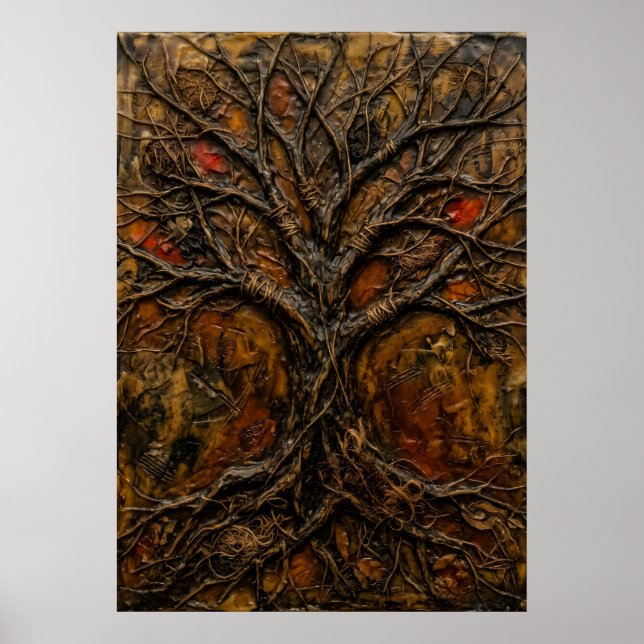 Dark Tree of Life Relief Painting Poster | Bronze  (Front)