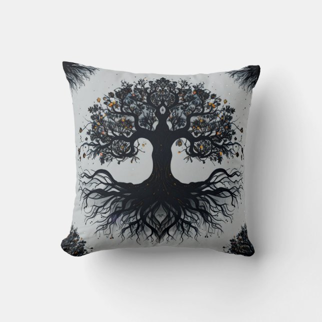 Dark Tree of Life Throw Pillow (Front)