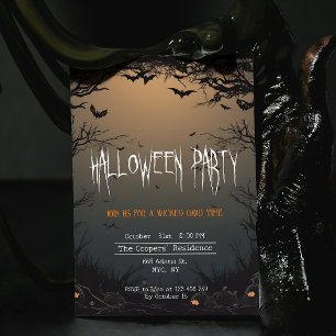 Dark Trees & Bats Creepy Halloween Party Invitation