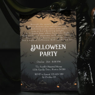 Dark Trees & Bats Creepy Poem Halloween Party Invitation
