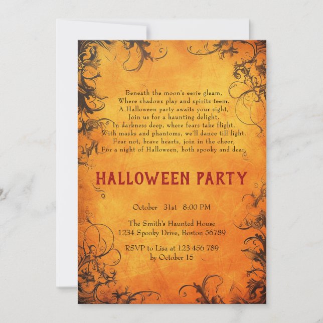 Dark trees Orange Poem Halloween Party Invitation (Front)