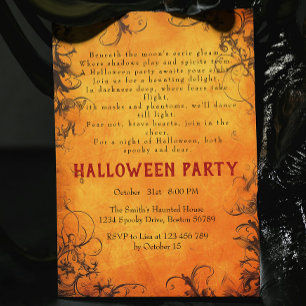 Dark trees Orange Poem Halloween Party Invitation