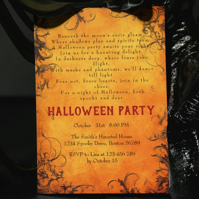 Dark trees Orange Poem Halloween Party Invitation (Creator Uploaded)