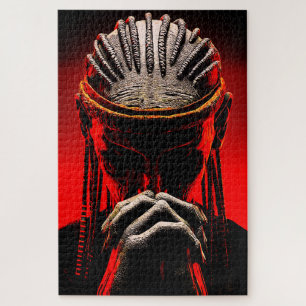 Dark Tribal Fantasy Praying Warrior Jigsaw Puzzle