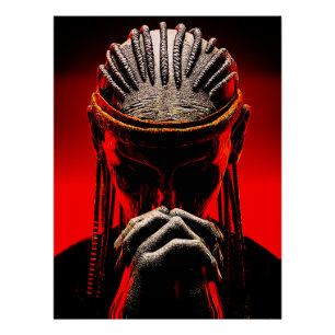 Dark Tribal Fantasy Praying Warrior Poster