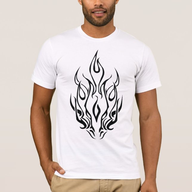 Dark Tribal Flame Mask – Abstract Fire Art Design T-Shirt (Front)