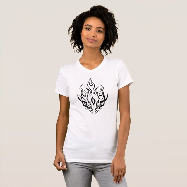 Dark Tribal Flame Mask – Abstract Fire Art Design T-Shirt (Front Full)
