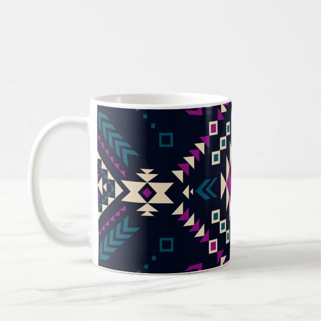 Dark tribal Navajo, vintage geometric. Coffee Mug (Left)