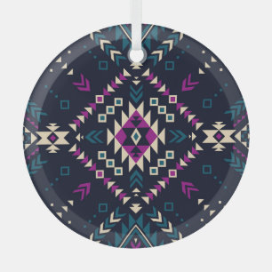 Dark tribal Navajo, vintage geometric. Glass Tree Decoration