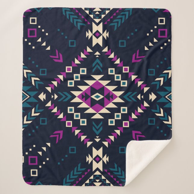 Dark tribal Navajo, vintage geometric. Sherpa Blanket (Front)
