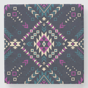 Dark tribal Navajo, vintage geometric. Stone Coaster