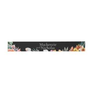 Dark Tropical Floral Wedding Invitation Belly Band