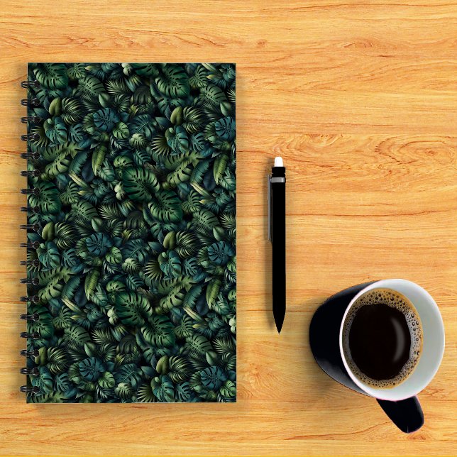 Dark Tropical Monstera Jungle Botanical Photo Notebook (Spiral Notebook)