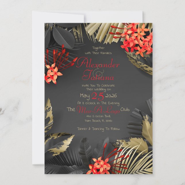 Dark Tropical Themed Wedding Invitation (Front)